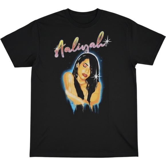 Aaliyah Other - Aaliyah Graphic T-Shirt Mens XL Black Airbrush Portrait R&B Music 100% Cotton